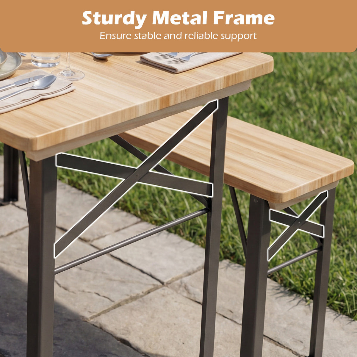 Fir Wood Folding Picnic Table with Benches - Black
