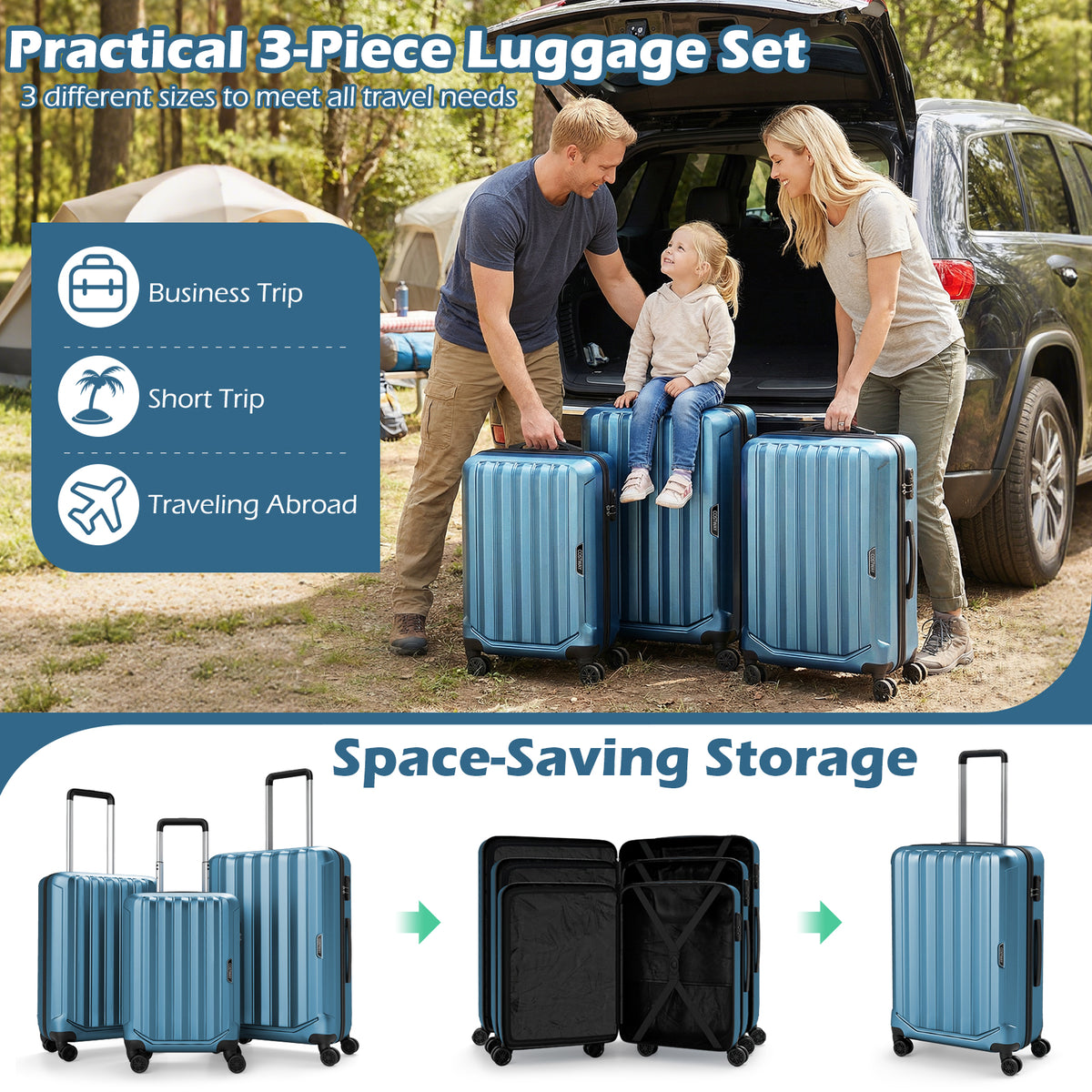 3-Piece Hardside Luggage Set (20/24/28 Inch) Lightweight with