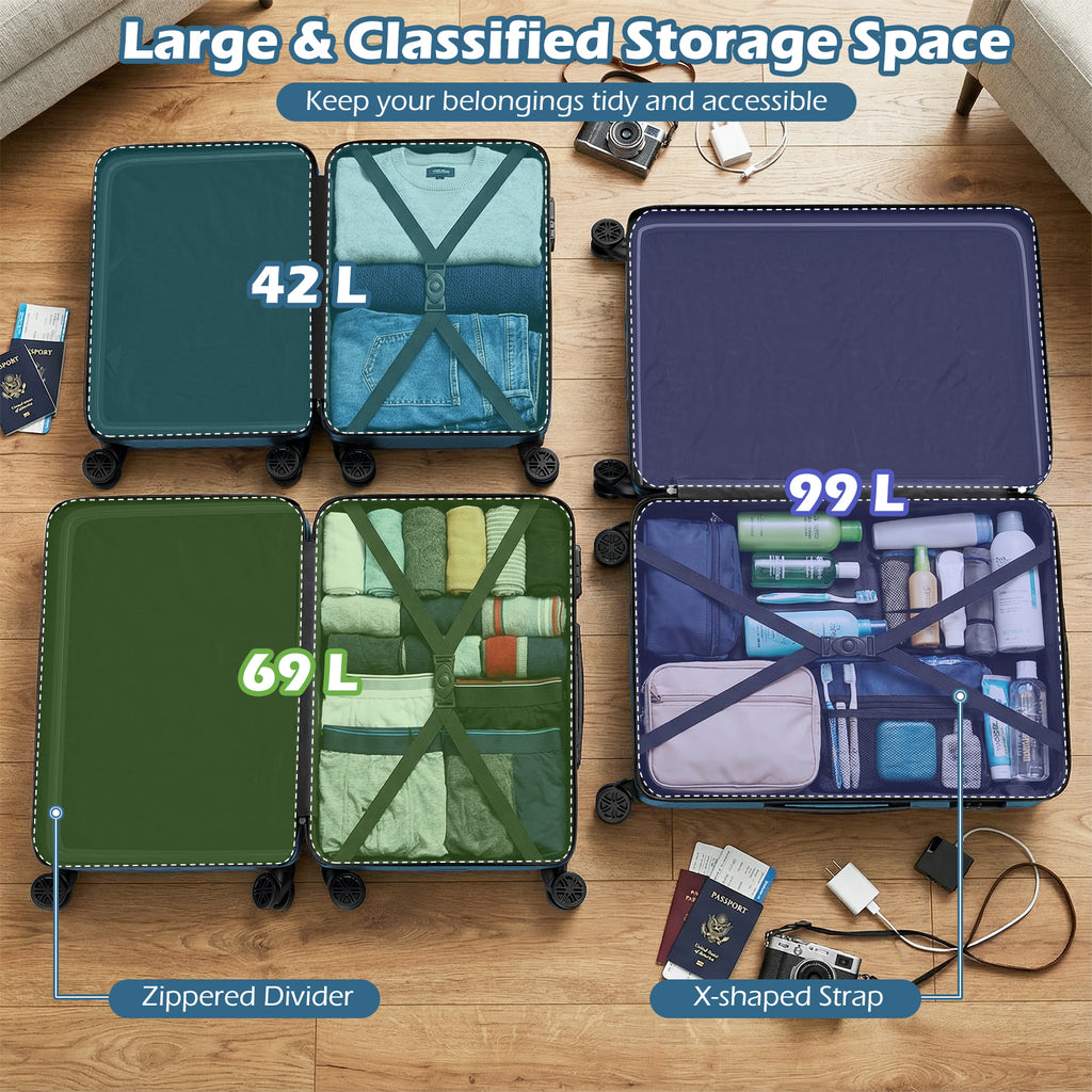 3-Piece Hardside Luggage Set (20/24/28 Inch) Lightweight with
