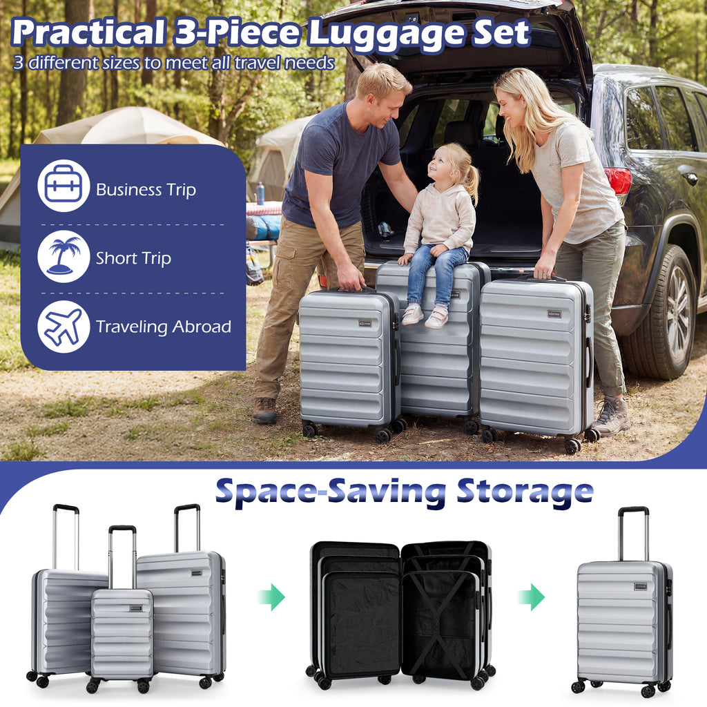 3-Piece Hardside Luggage Set 20/24/28 Inch Lightweight Suitcases