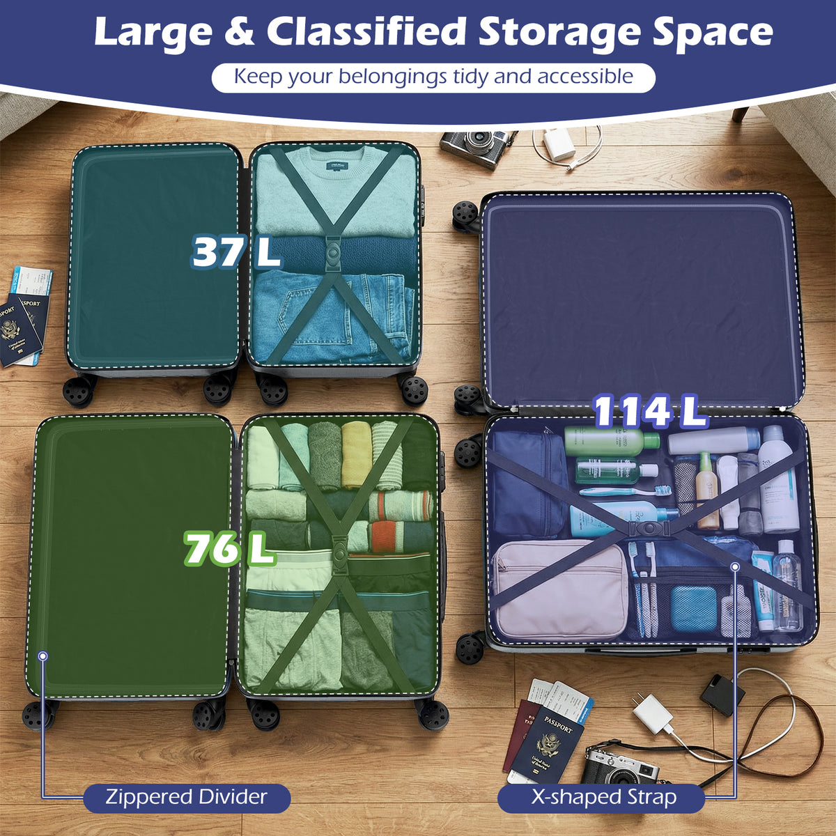 3-Piece Hardside Luggage Set 20/24/28 Inch Lightweight Suitcases