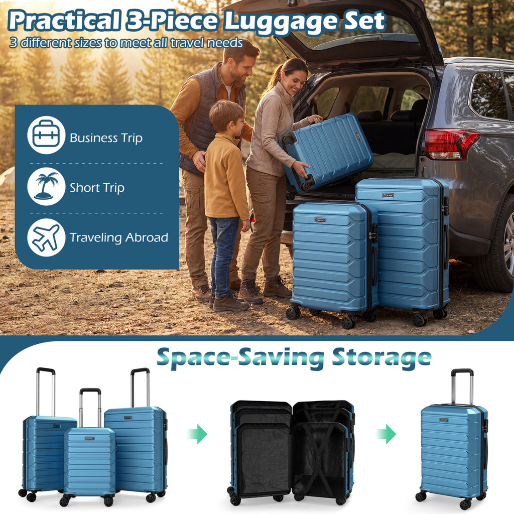 3-Piece Hardside Luggage Set Lightweight Suitcases with 8-Spinner