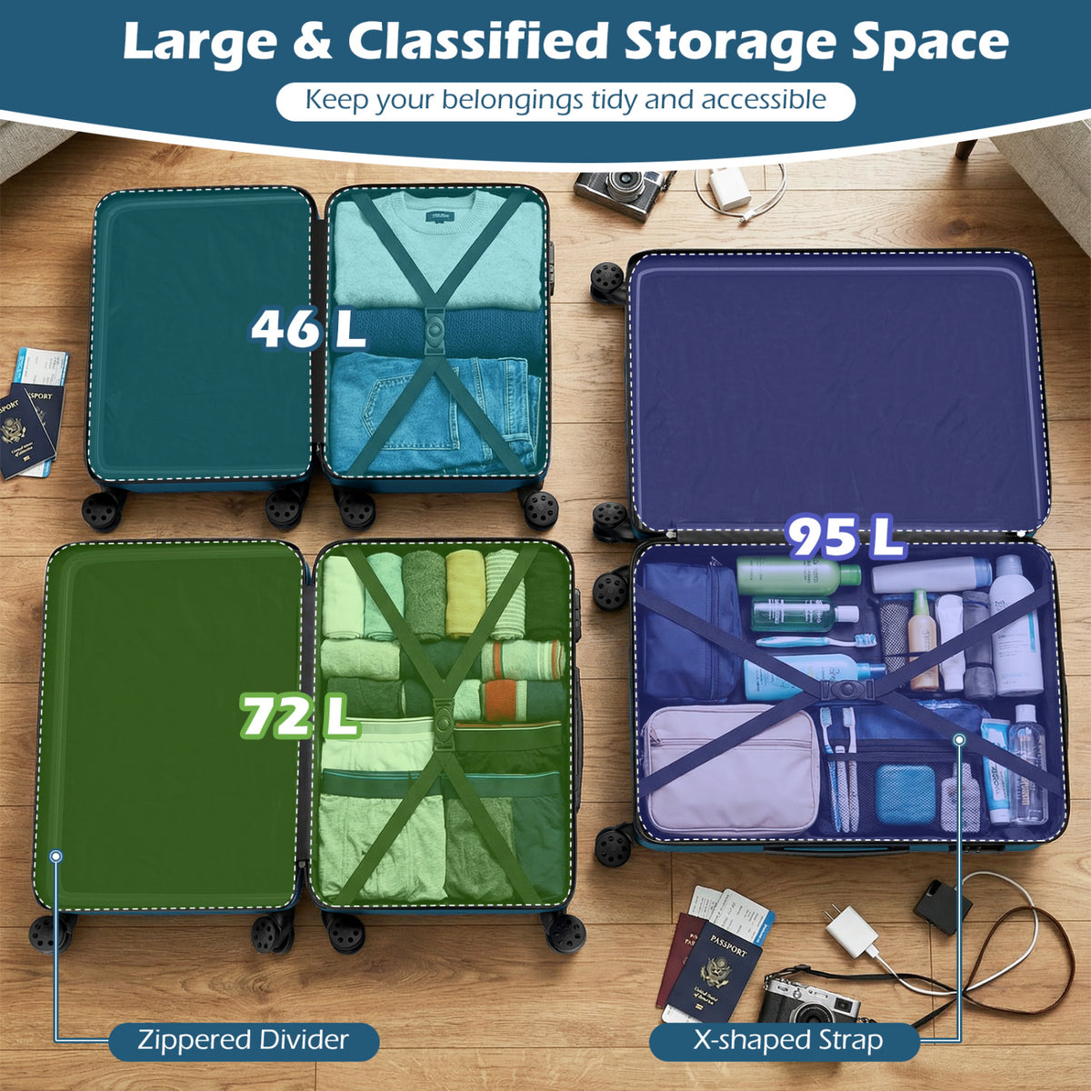 3-Piece Hardside Luggage Set Lightweight Suitcases with 8-Spinner