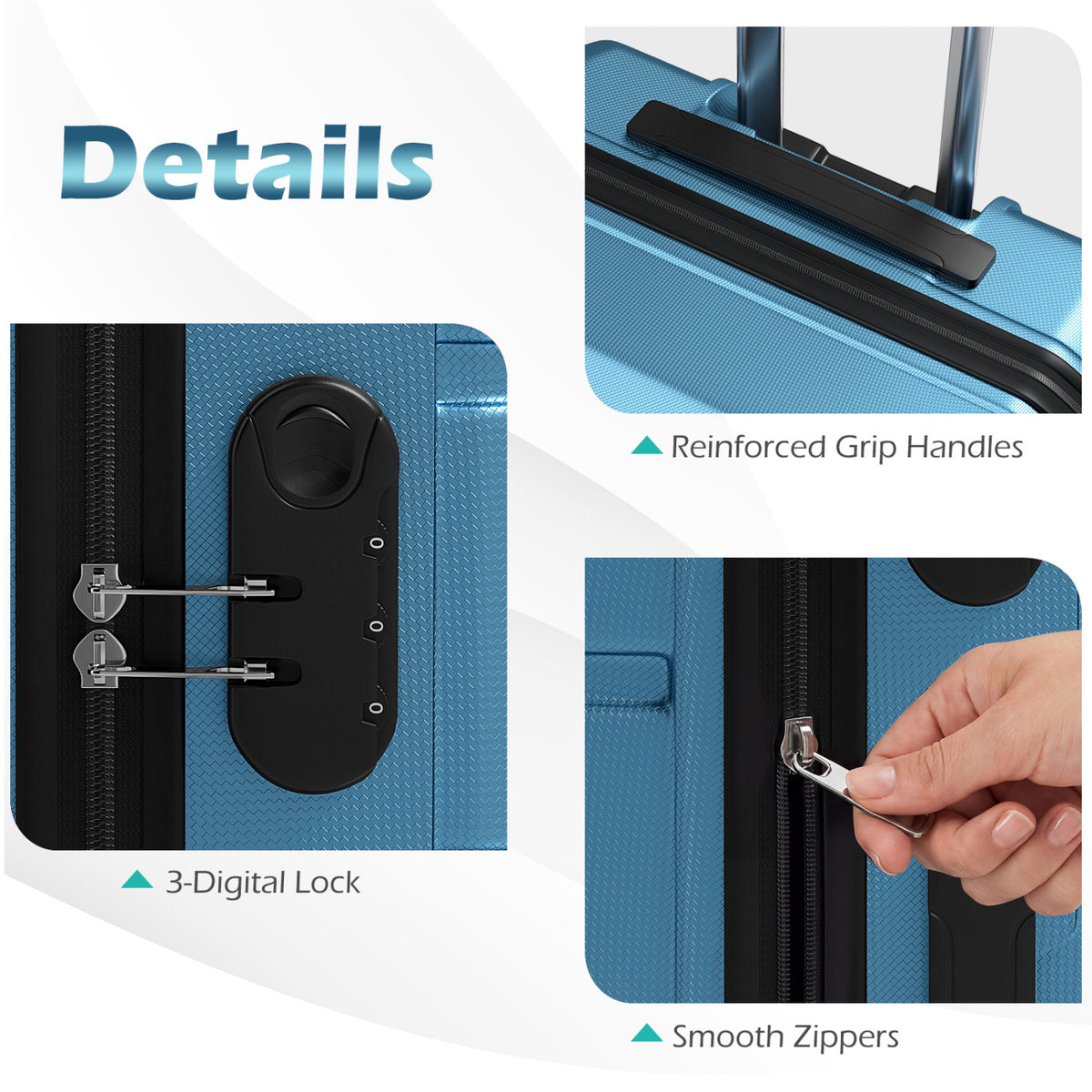 3-Piece Hardside Luggage Set Lightweight Suitcases with 8-Spinner