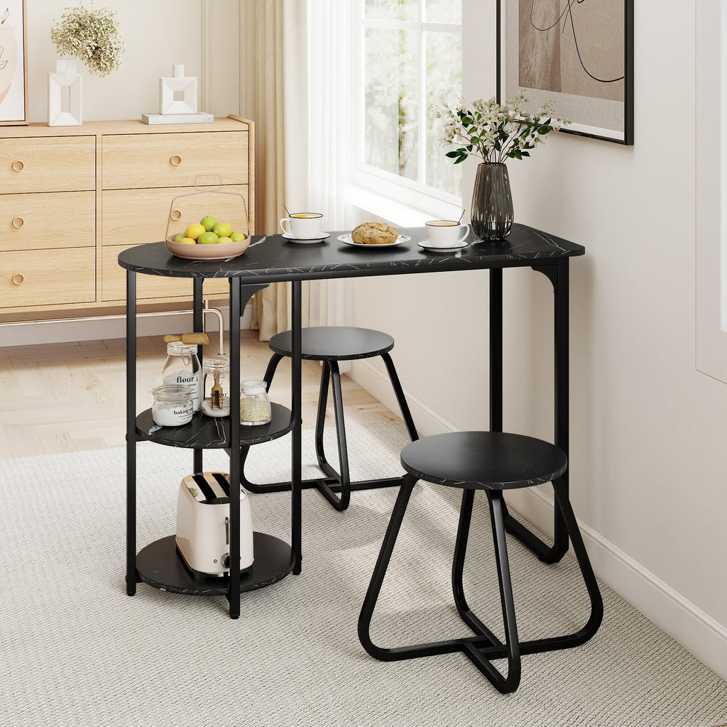 Industrial Dining Table Set with 2 Stools – Black