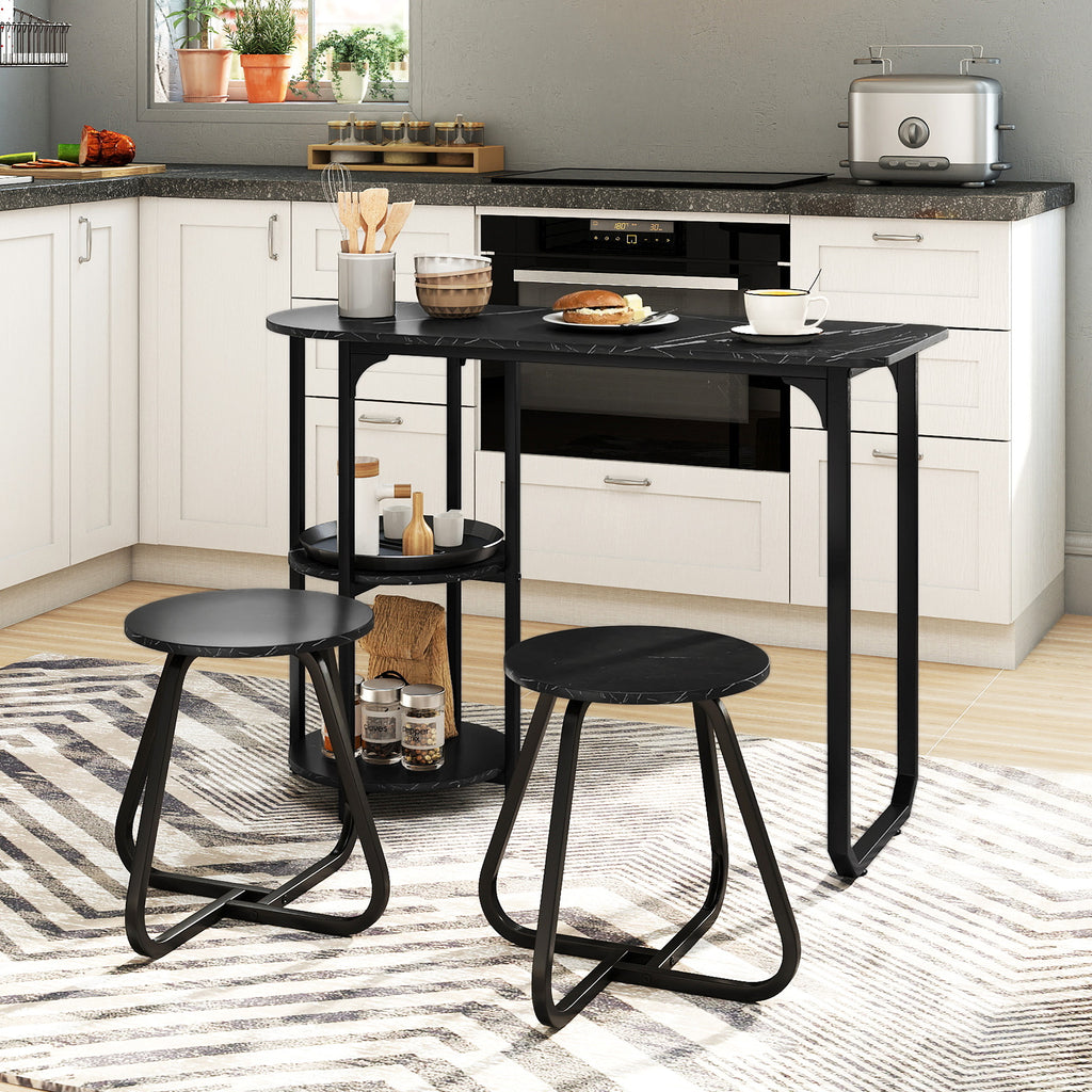Industrial Dining Table Set with 2 Stools – Black
