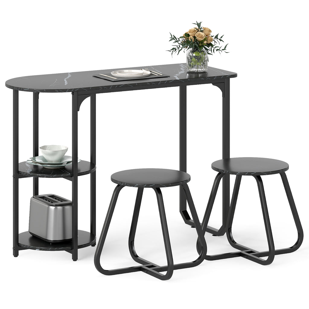 Industrial Dining Table Set with 2 Stools – Black