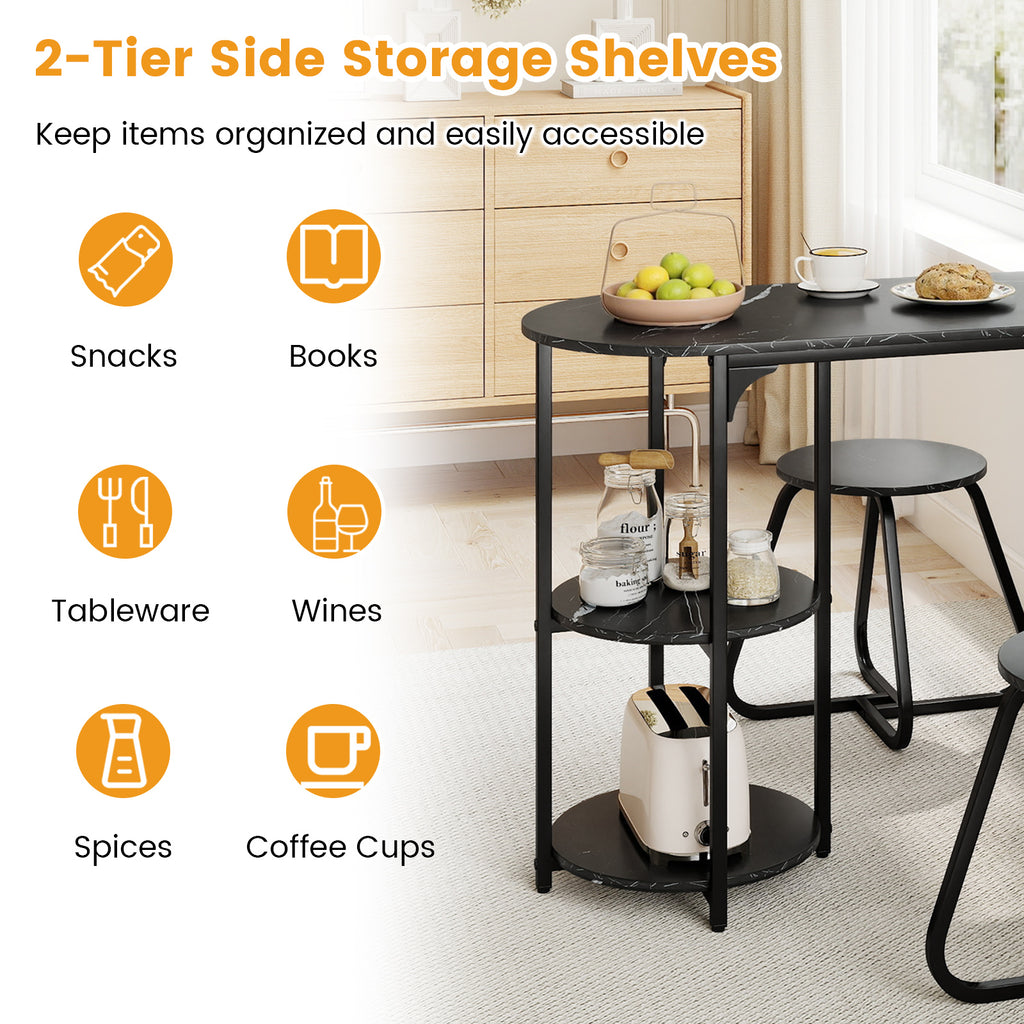 Industrial Dining Table Set with 2 Stools – Black