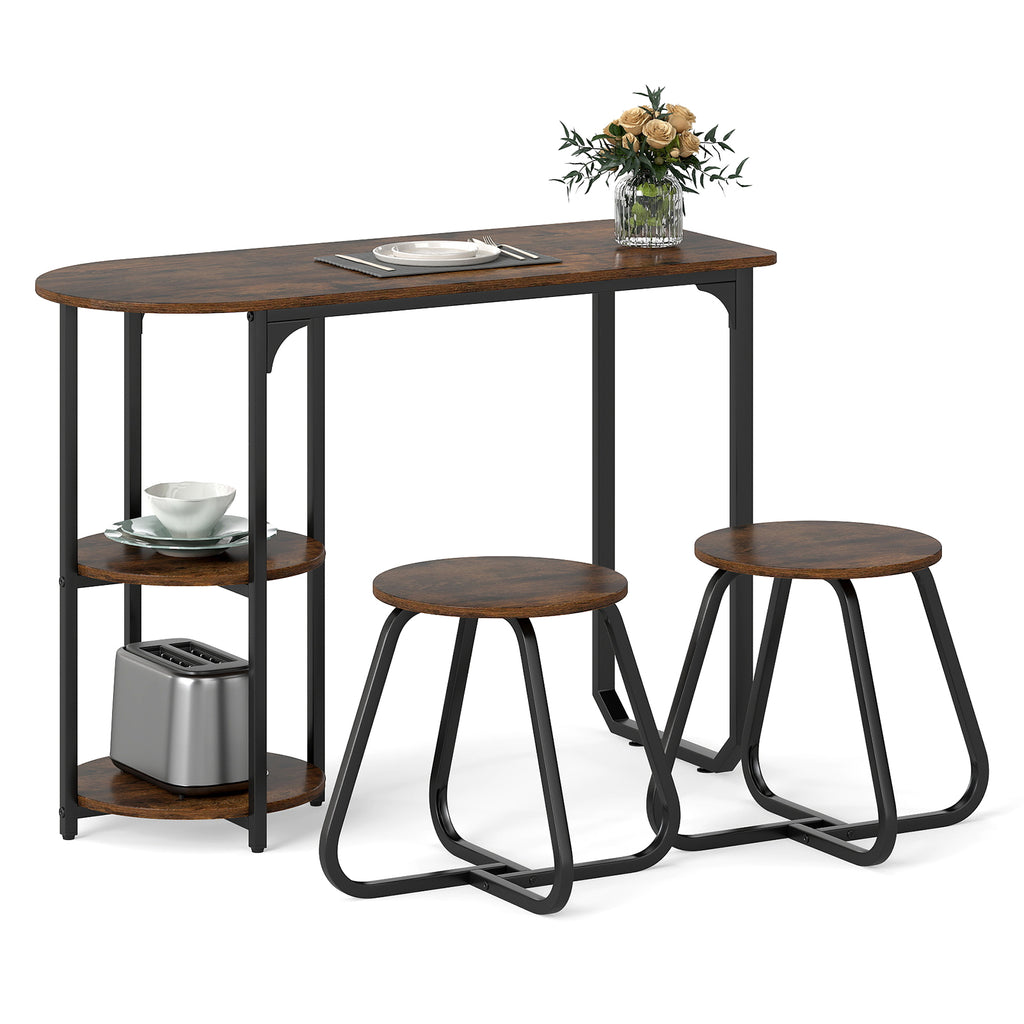 Industrial Dining Table Set with 2 Stools – Black