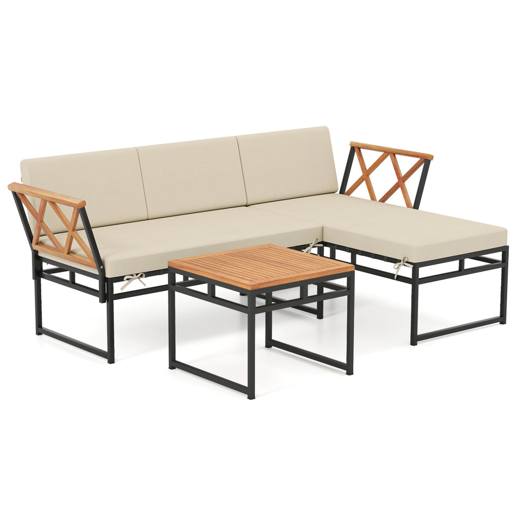 3-Piece L-Shaped Patio Furniture Set, Beige