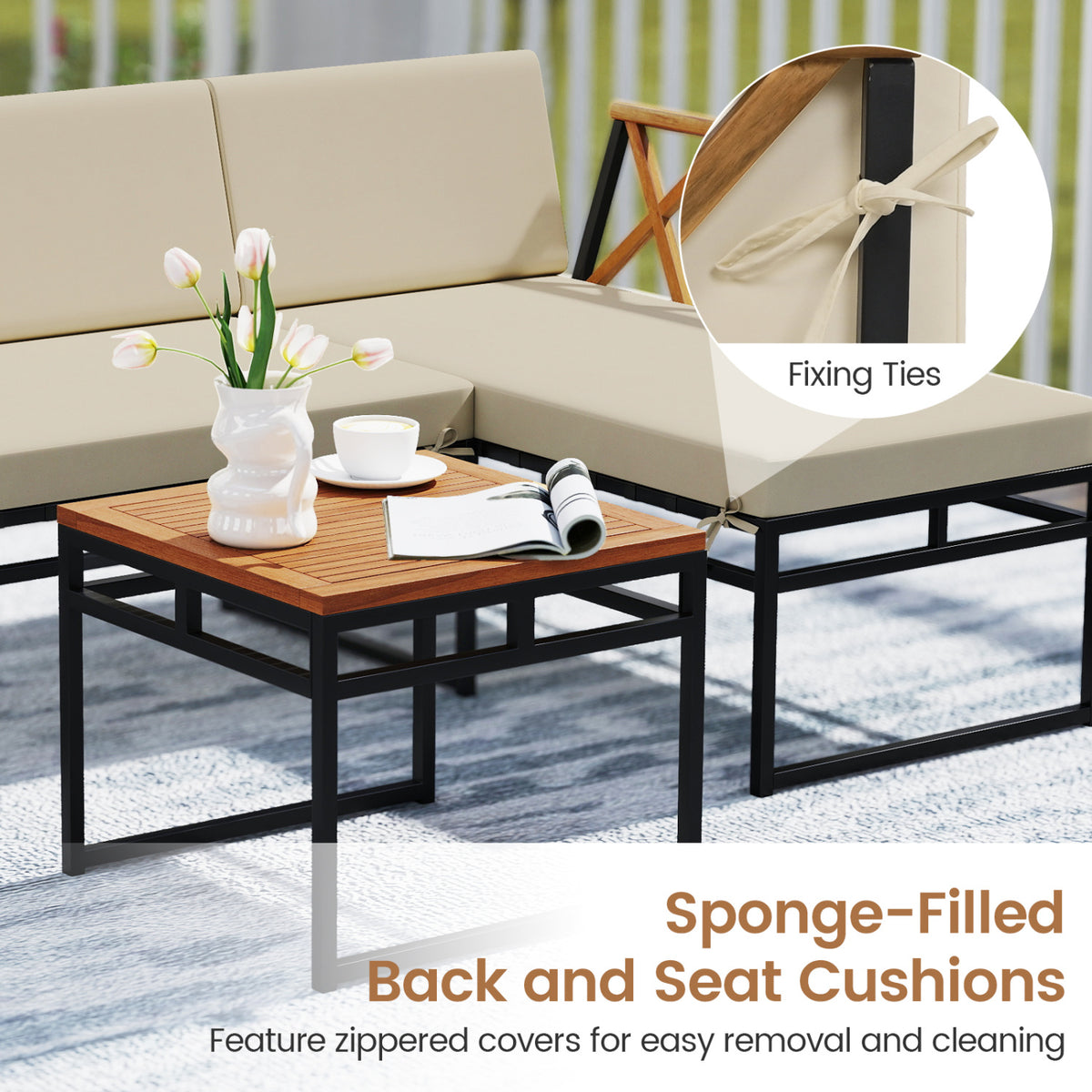 3-Piece L-Shaped Patio Furniture Set, Beige