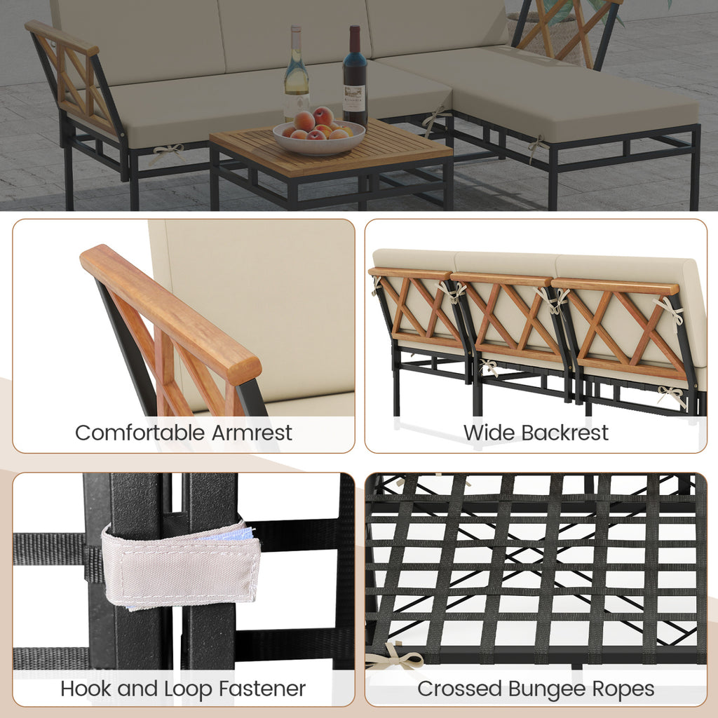 3-Piece L-Shaped Patio Furniture Set, Beige