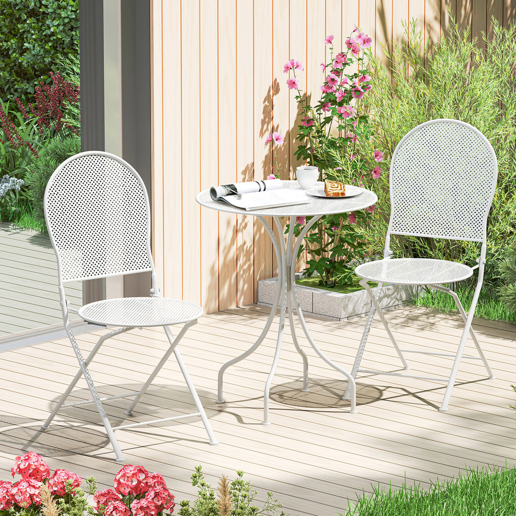 3 Piece Metal Bistro Patio Round Table and 2 Folding Chairs Set