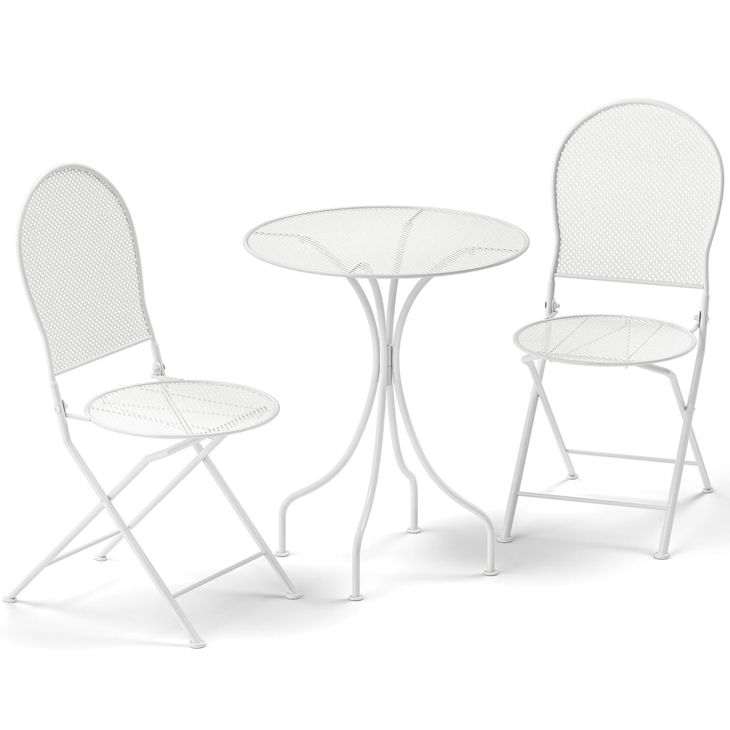 3-Piece Bistro Patio Set with Round Table & Folding Chairs - White