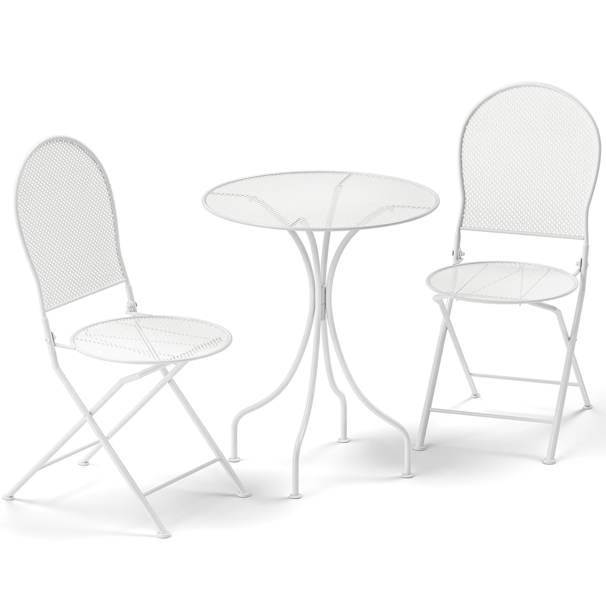 3-Piece Bistro Patio Set with Round Table & Folding Chairs - White