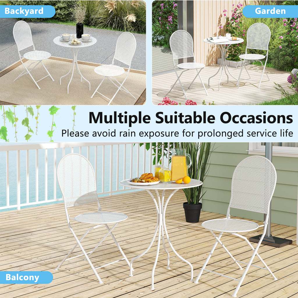 3-Piece Bistro Patio Set with Round Table & Folding Chairs - White