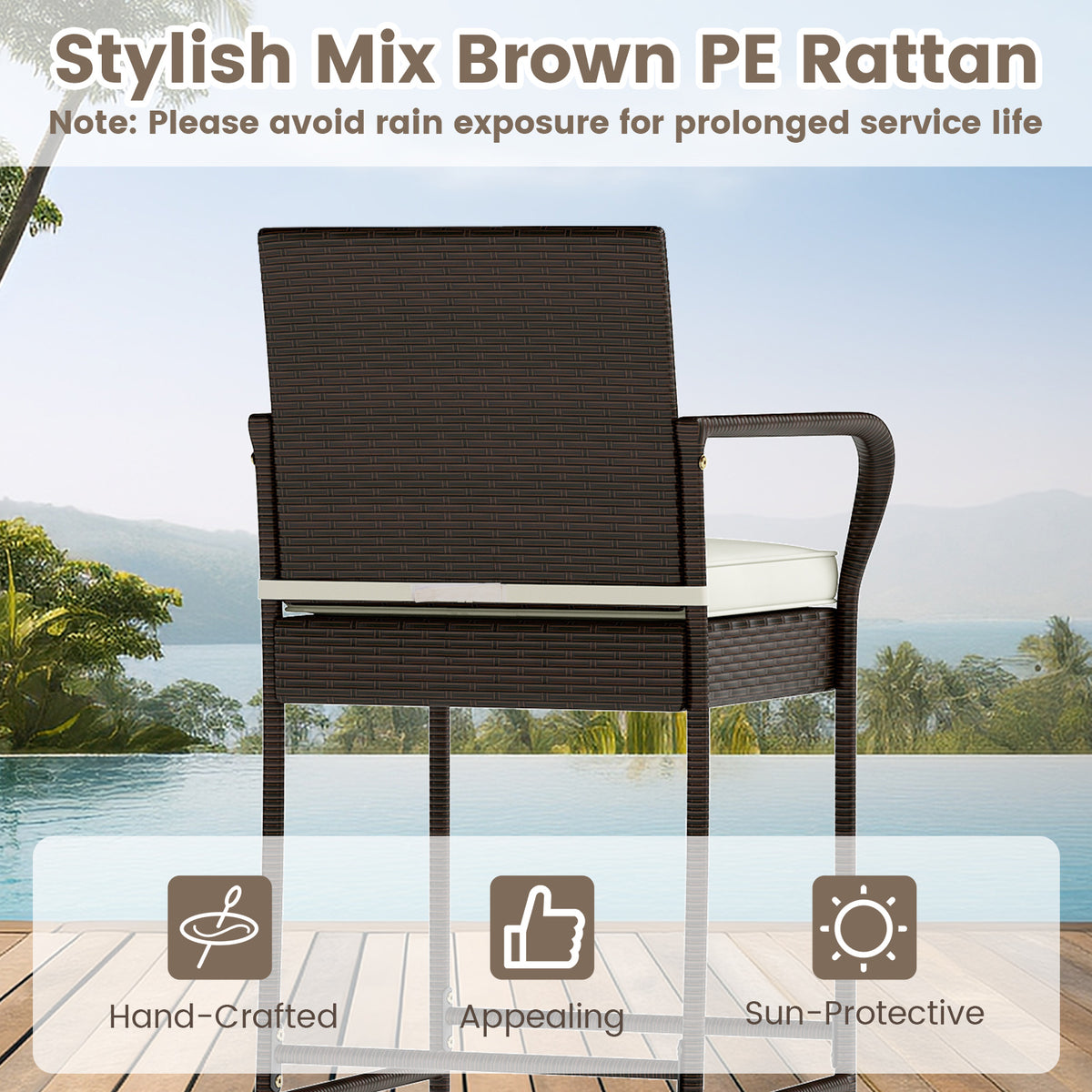 3 Piece Outdoor Bar Set with Cushions, White - Style 1