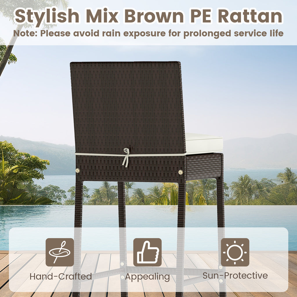 3 Piece PE Wicker Patio Bar Set with Stools – White