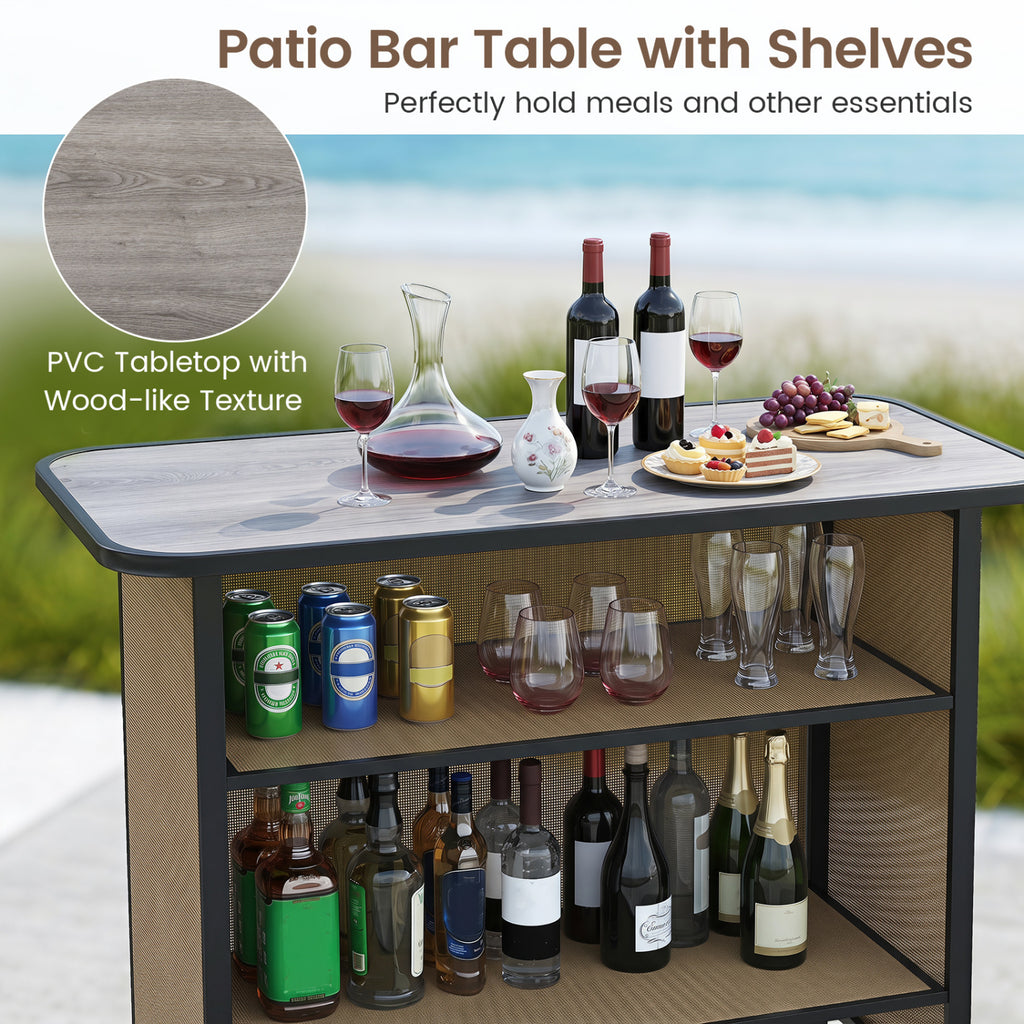 3 Piece Outdoor Bar Set with Footrest and 2-Tier Shelf