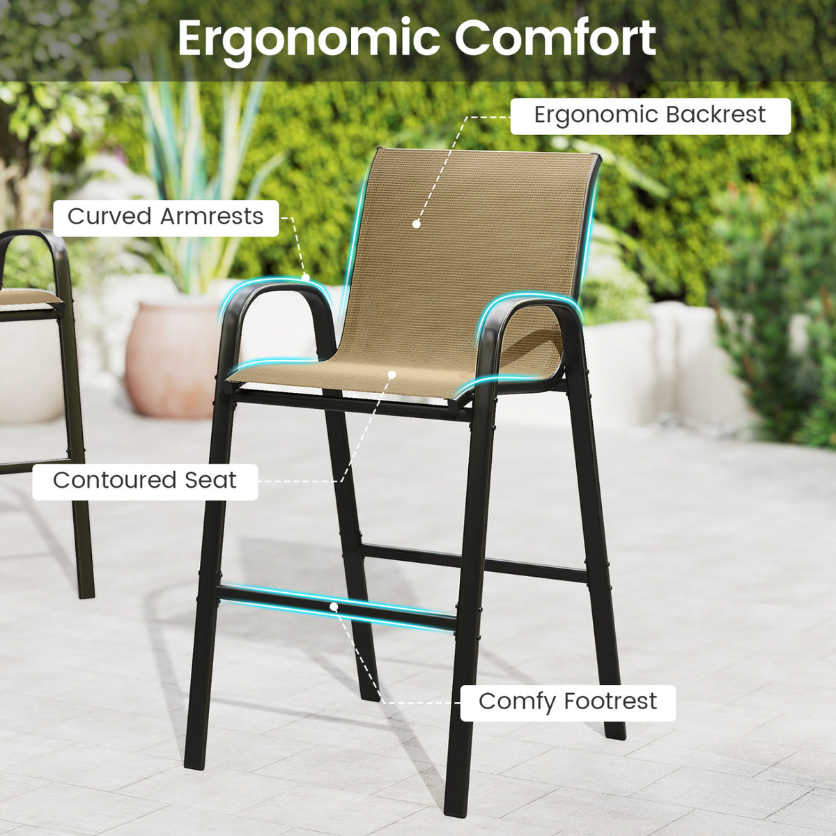 3 Piece Outdoor Bar Set with Footrest and 2-Tier Shelf