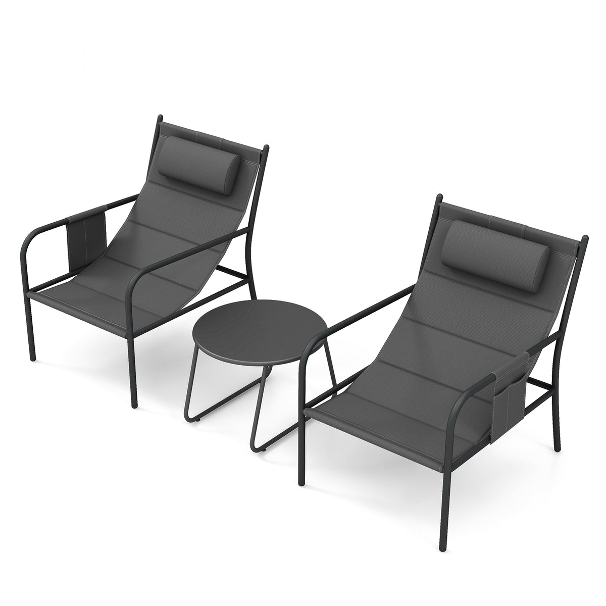 3-Piece Outdoor Bistro Set - Metal & Fabric, Gray