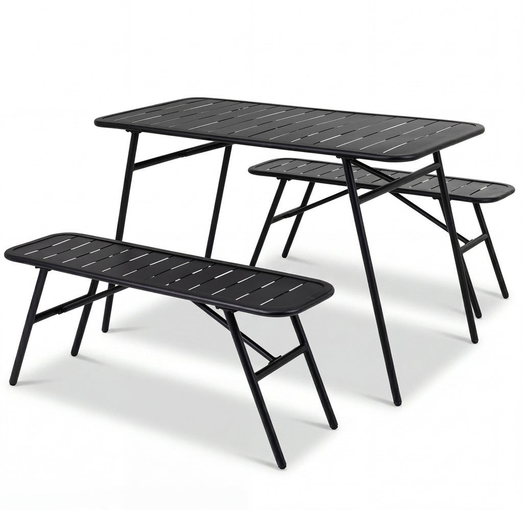 3-Piece Outdoor Dining Set with Coffee Table and 2 Benches for