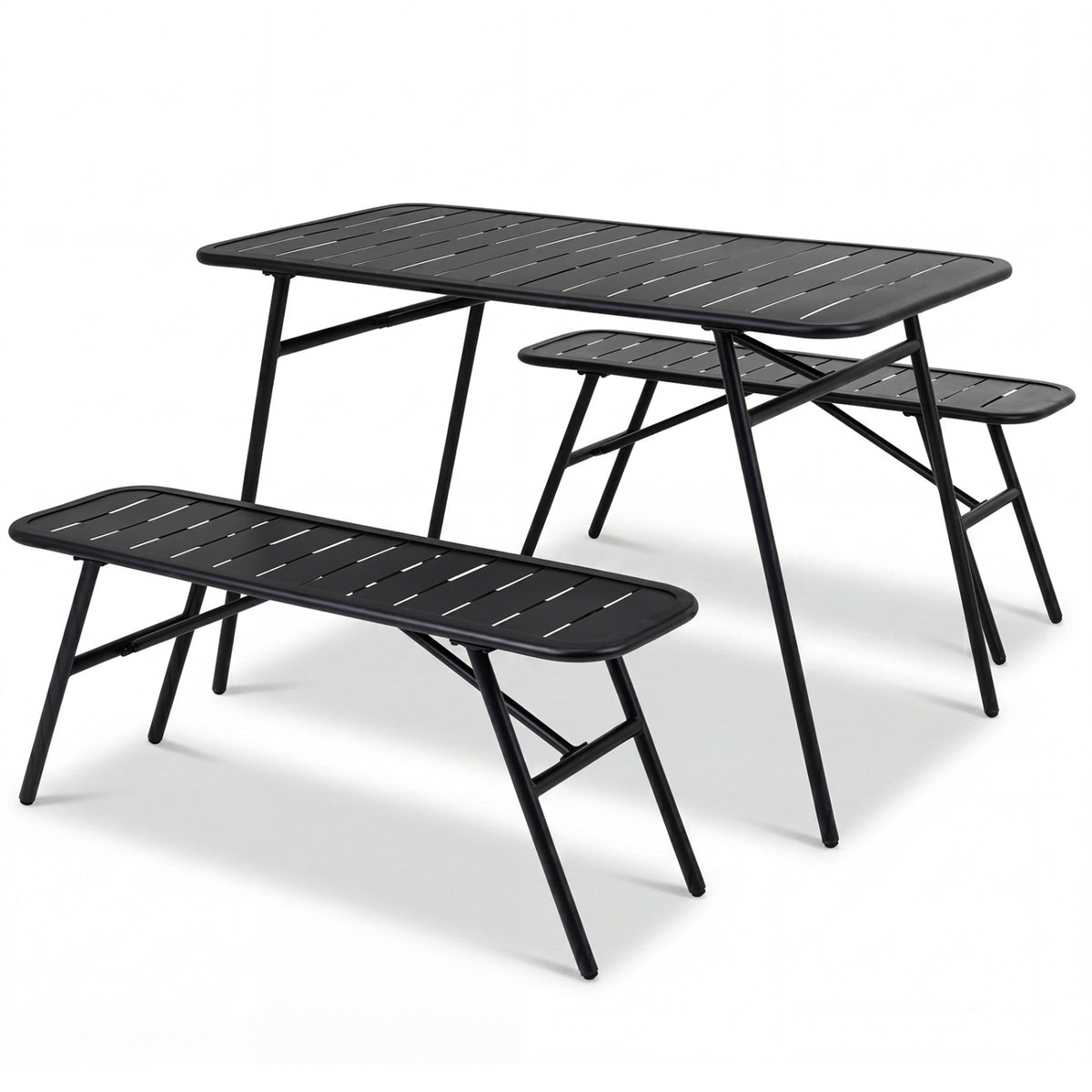 3-Piece Outdoor Dining Set with Coffee Table and 2 Benches for