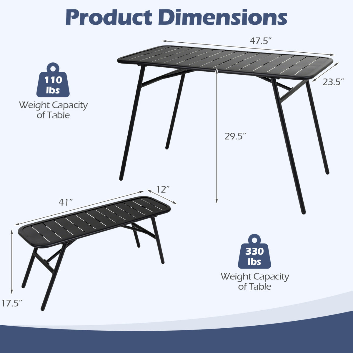 3-Piece Outdoor Dining Set with Coffee Table and 2 Benches for