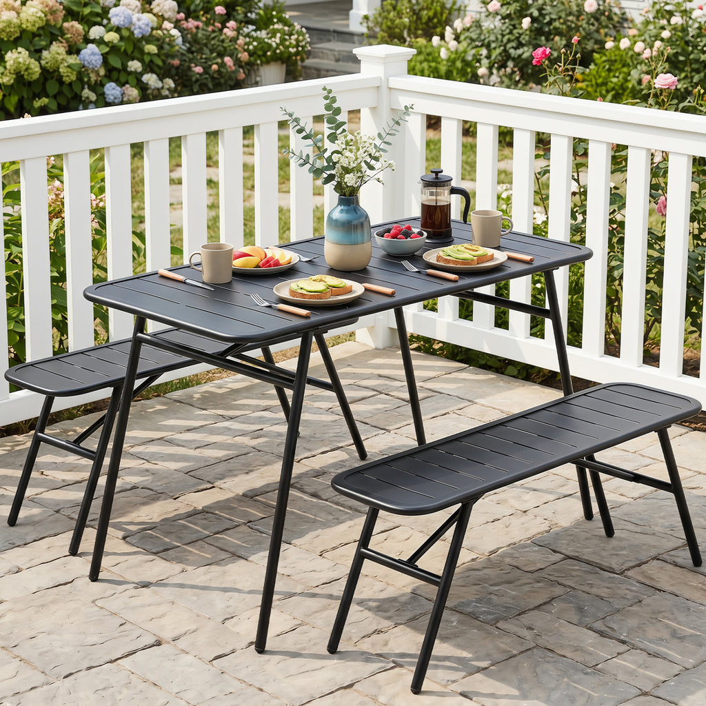 3-Piece Outdoor Dining Set with Coffee Table and 2 Benches for