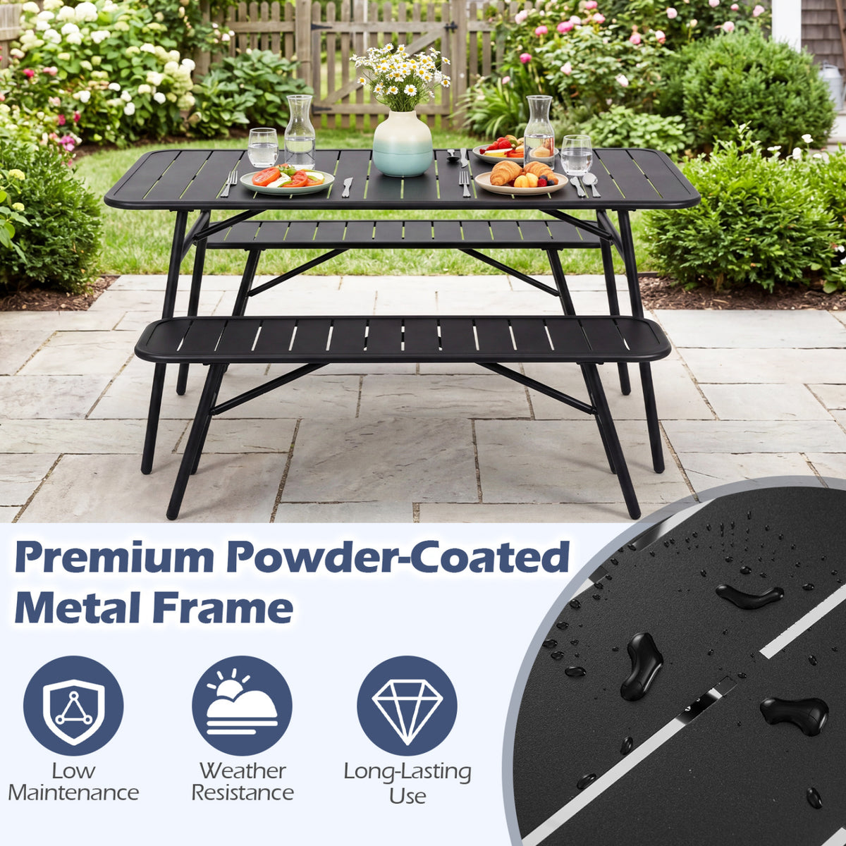 3-Piece Outdoor Dining Set with Coffee Table and 2 Benches for