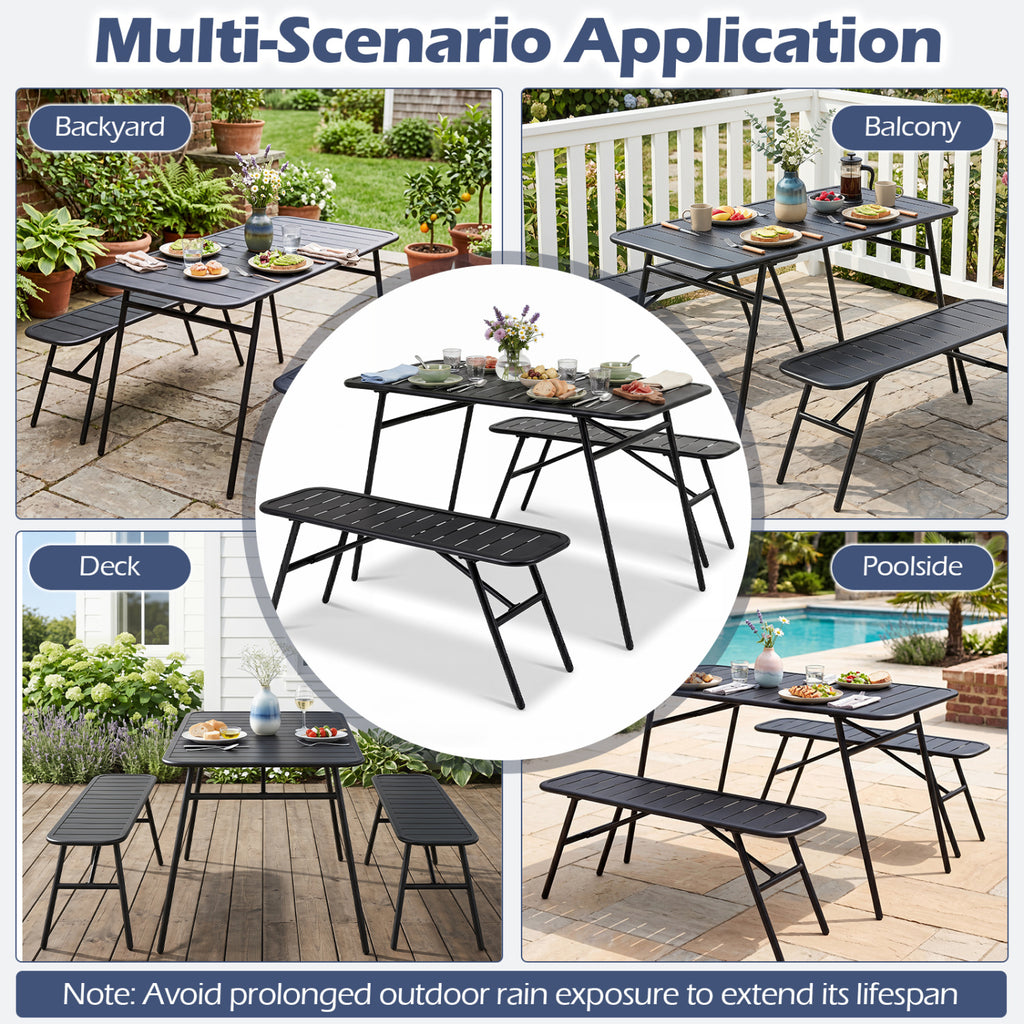 3-Piece Outdoor Dining Set with Coffee Table and 2 Benches for