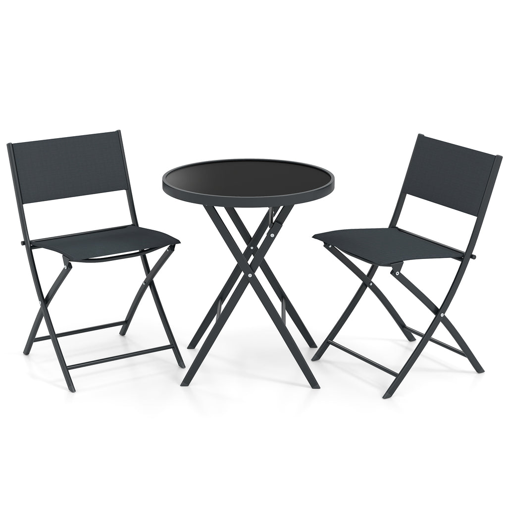 3-Piece Folding Patio Bistro Set with Glass Table & Chairs