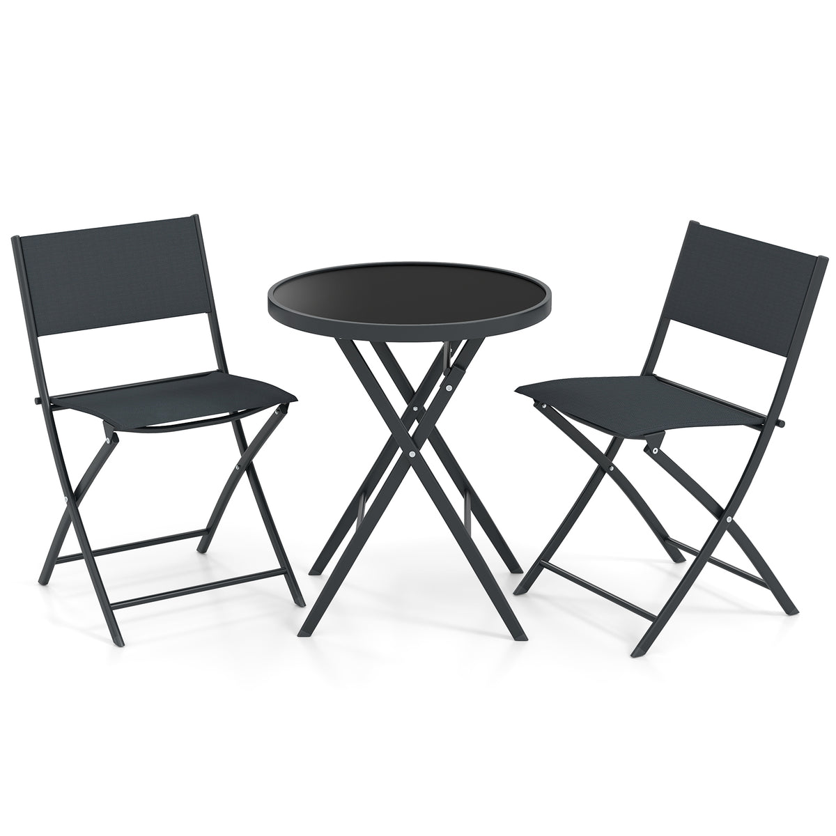 3-Piece Folding Patio Bistro Set with Glass Table & Chairs