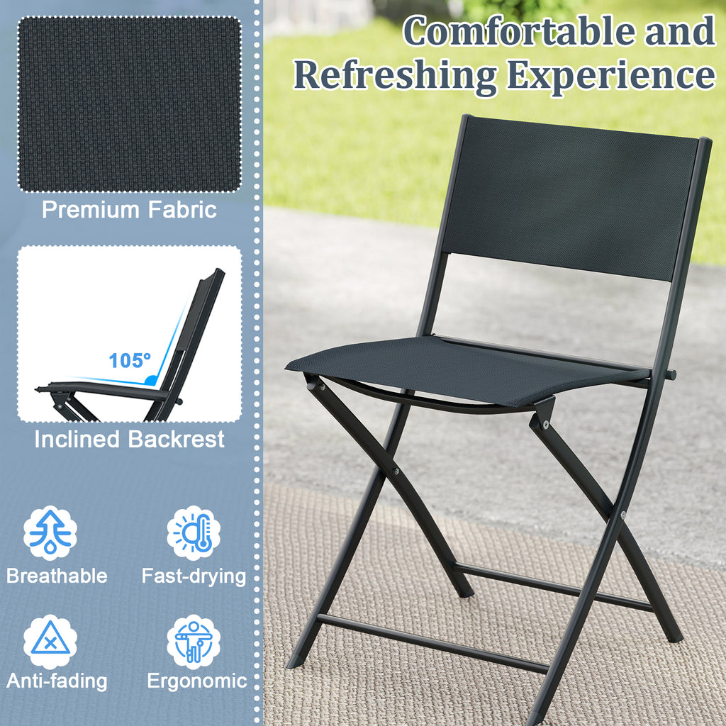 3-Piece Folding Patio Bistro Set with Glass Table & Chairs