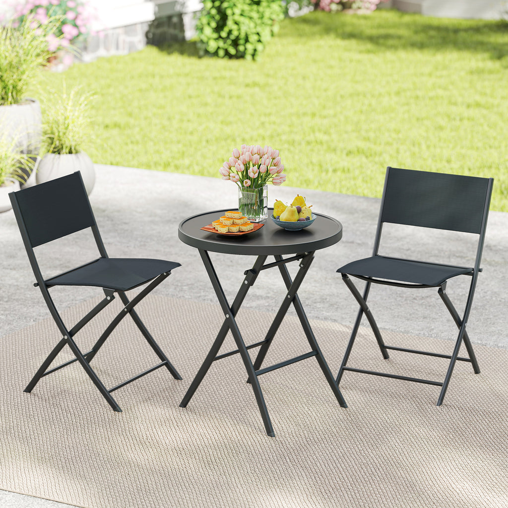 3-Piece Folding Patio Bistro Set with Glass Table & Chairs
