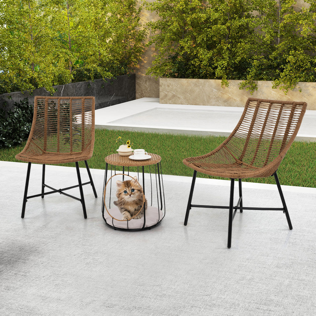 3-Piece Rattan Outdoor Furniture Set with Pet House - Brown