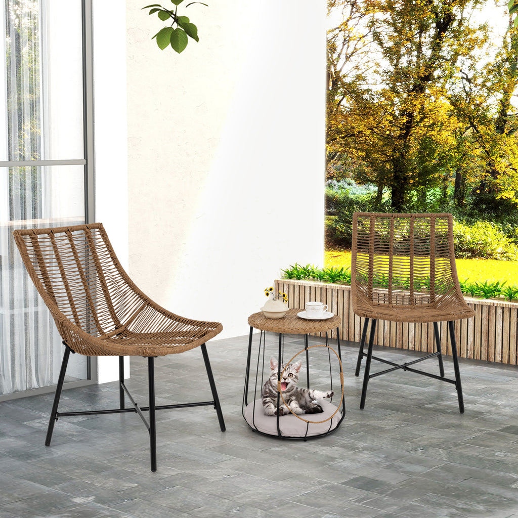 3-Piece Rattan Outdoor Furniture Set with Pet House - Brown