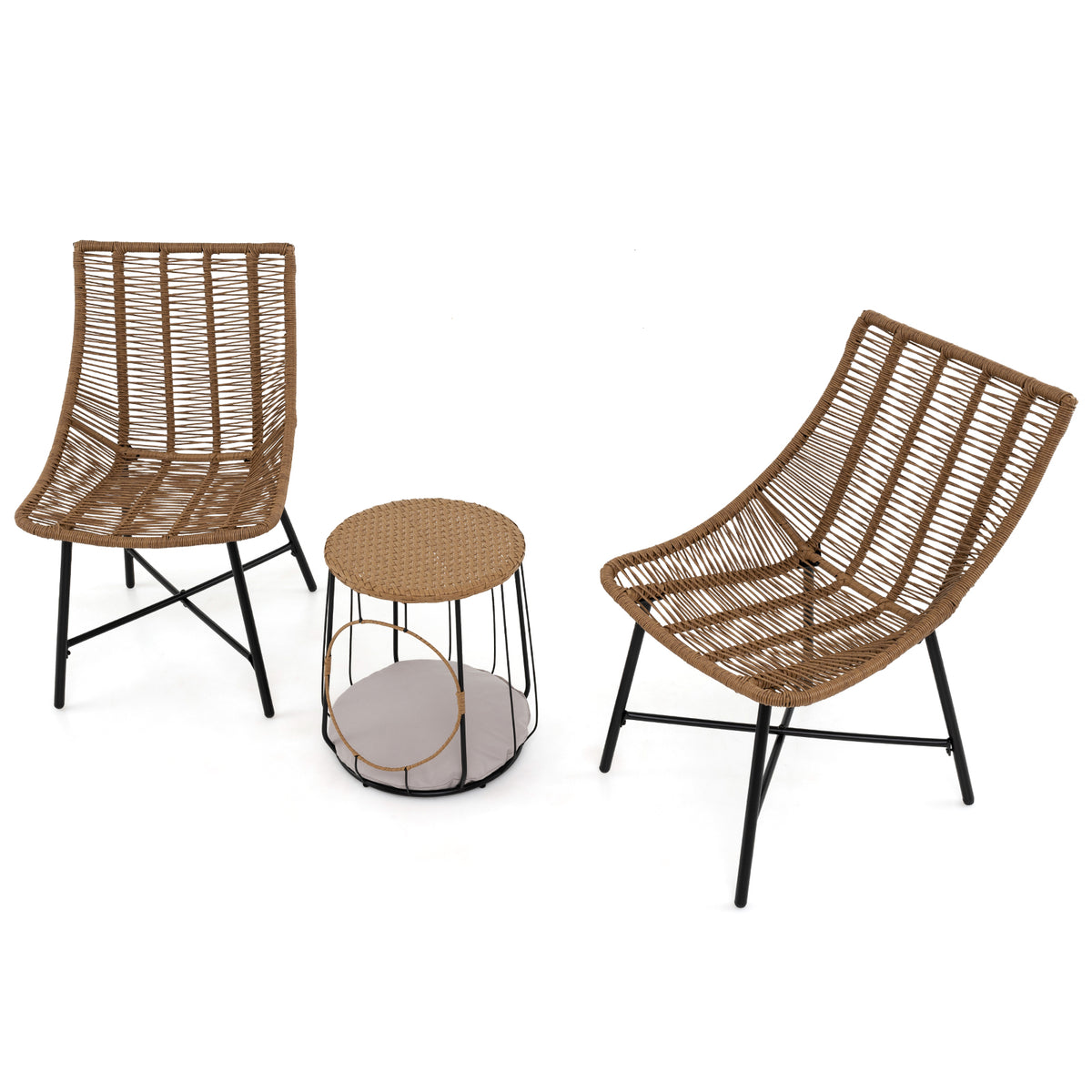 3-Piece Rattan Outdoor Furniture Set with Pet House - Brown