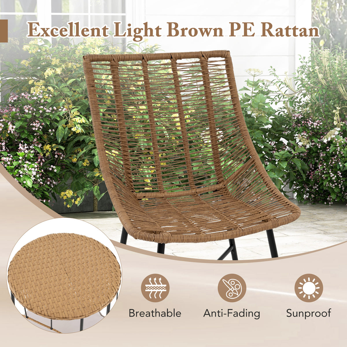 3-Piece Rattan Outdoor Furniture Set with Pet House - Brown