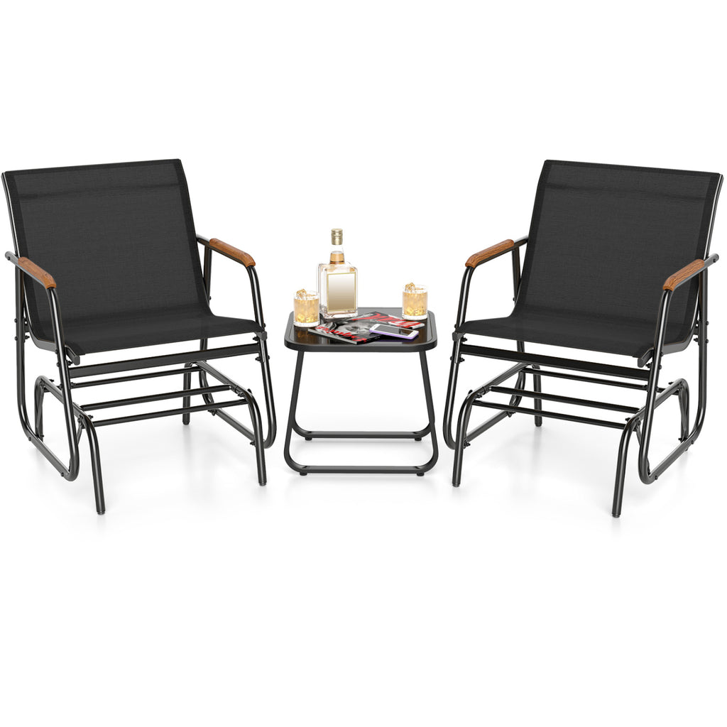3-Piece Outdoor Glider Bistro Set with Tempered Glass Top - Coffee