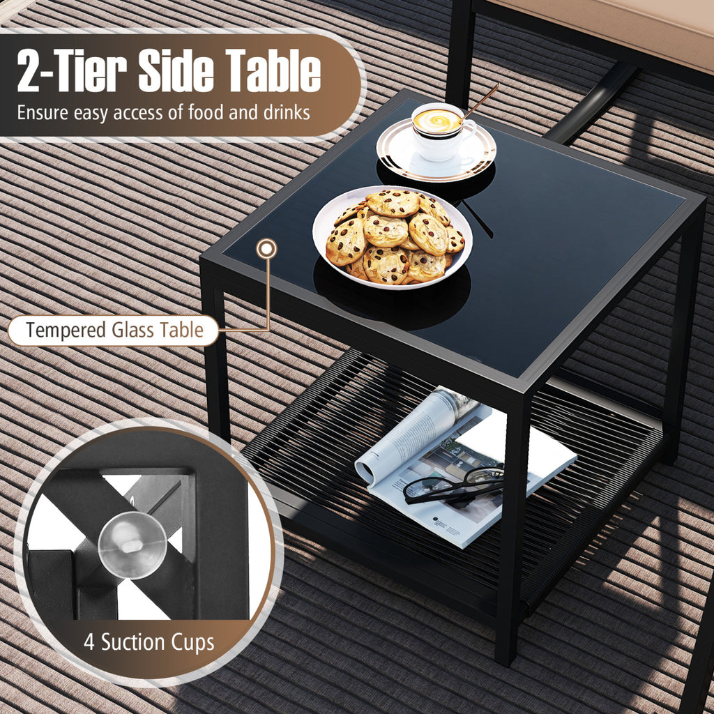 3-Piece Outdoor Rattan Rocking Bistro Set with Coffee Table - Brown