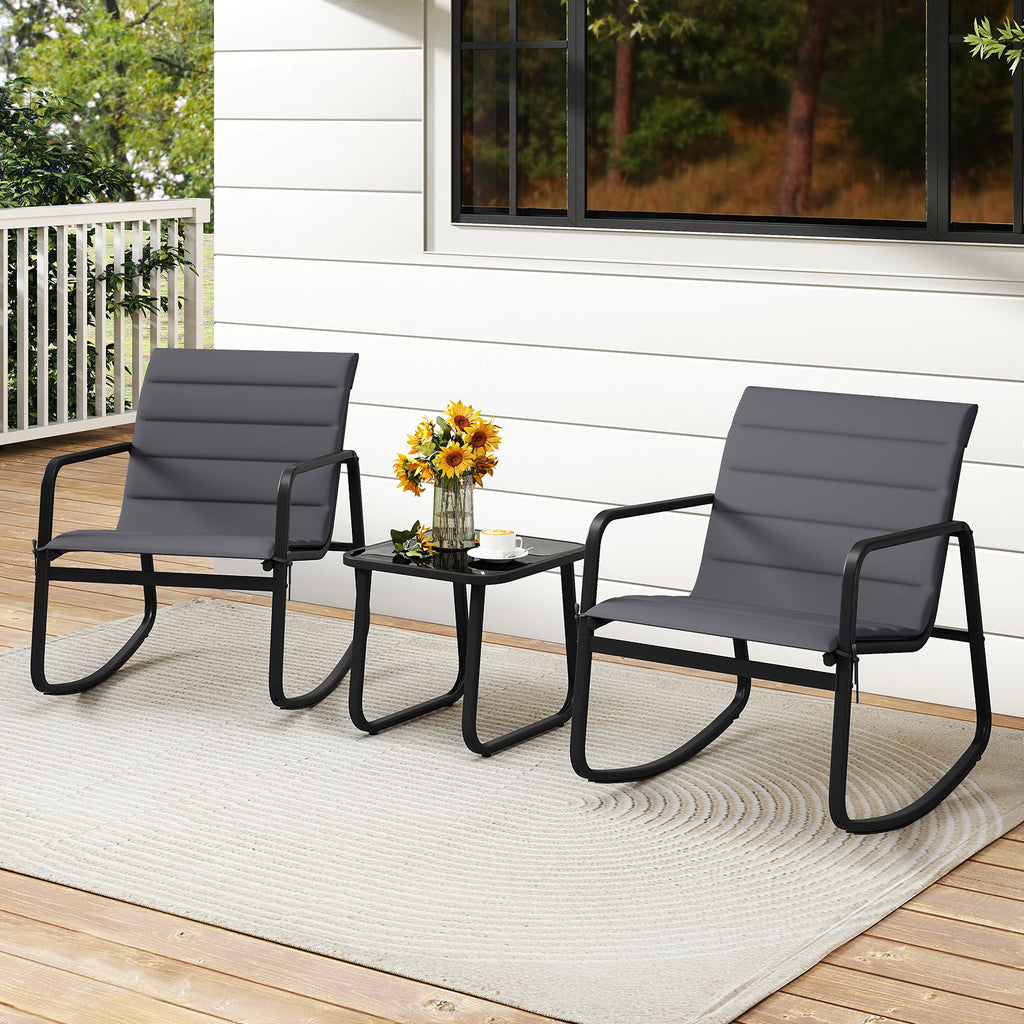 3 Piece Outdoor Rocking Bistro Set Porch Rocker Chairs with Tempered