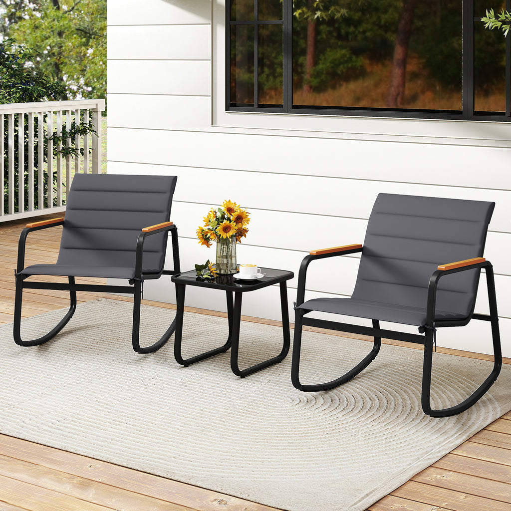 3 Piece Outdoor Rocking Bistro Set Porch Rocker Chairs