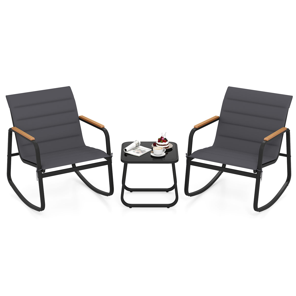 3 Piece Outdoor Rocking Bistro Set Porch Rocker Chairs