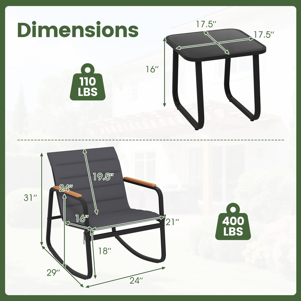 3 Piece Outdoor Rocking Bistro Set Porch Rocker Chairs