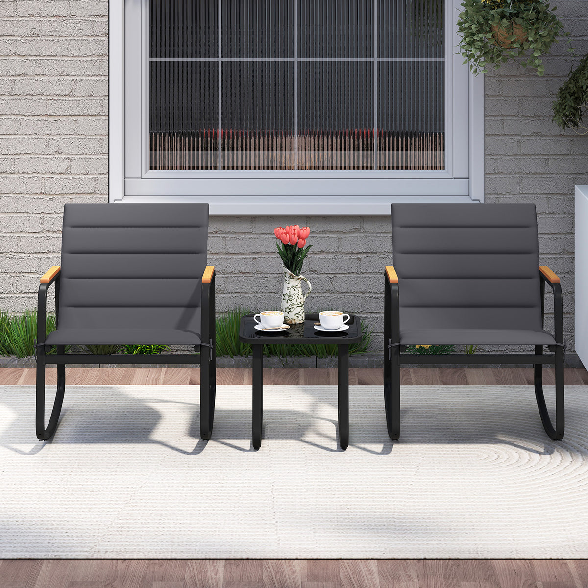 3 Piece Outdoor Rocking Bistro Set Porch Rocker Chairs