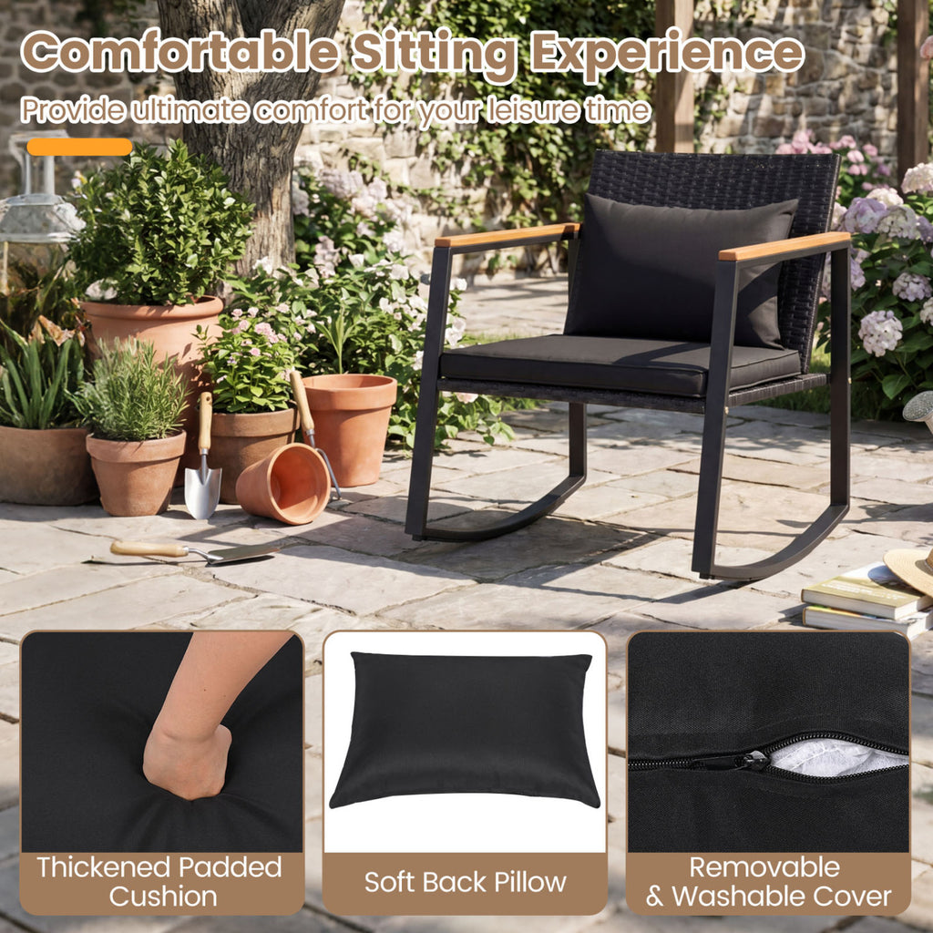 3-Piece Outdoor Rocking Bistro Set with Soft Cushions & Tempered