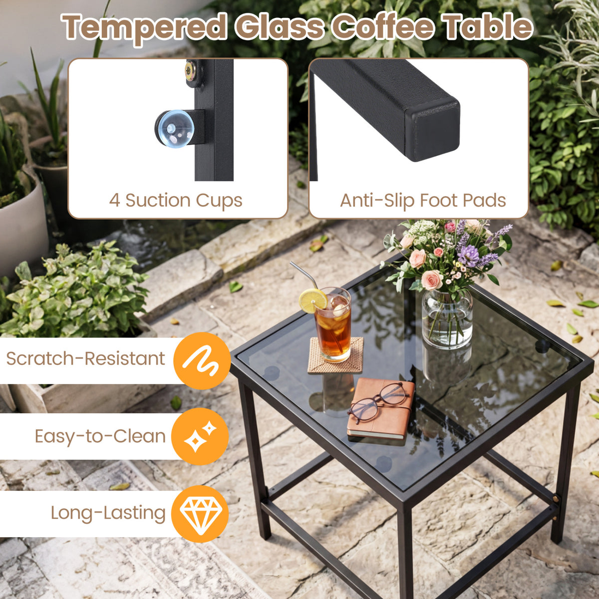 3-Piece Outdoor Rocking Bistro Set with Soft Cushions & Tempered