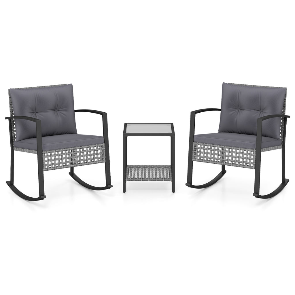 3-Piece Outdoor Rocking Chair Set for Garden