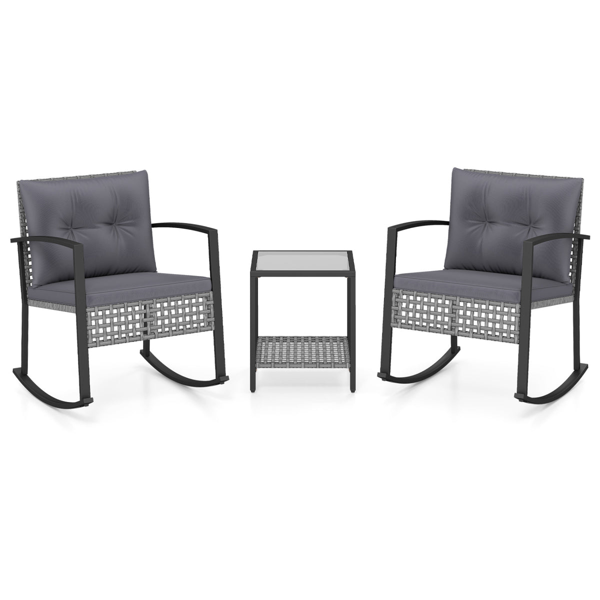 3-Piece Outdoor Rocking Chair Set for Garden